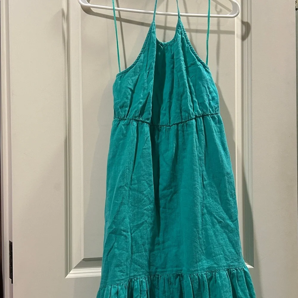 Old Navy 100% cotton halter spaghetti strap Ruffle hem Dress size L (10-12) teal